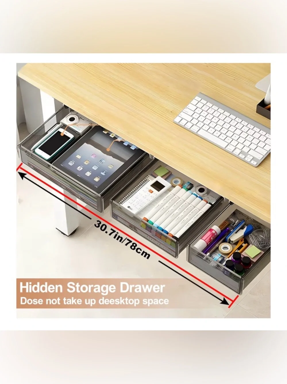 New Under Desk Table Drawer Storage Organizer,3 Pack Large &Medium &Small Slide